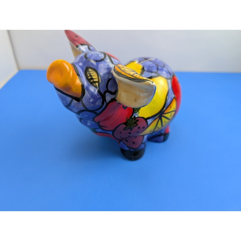Vintage Folk Art Flying Pig Cincinnati Vibrant 70s Fruit Modern Coin Bank
